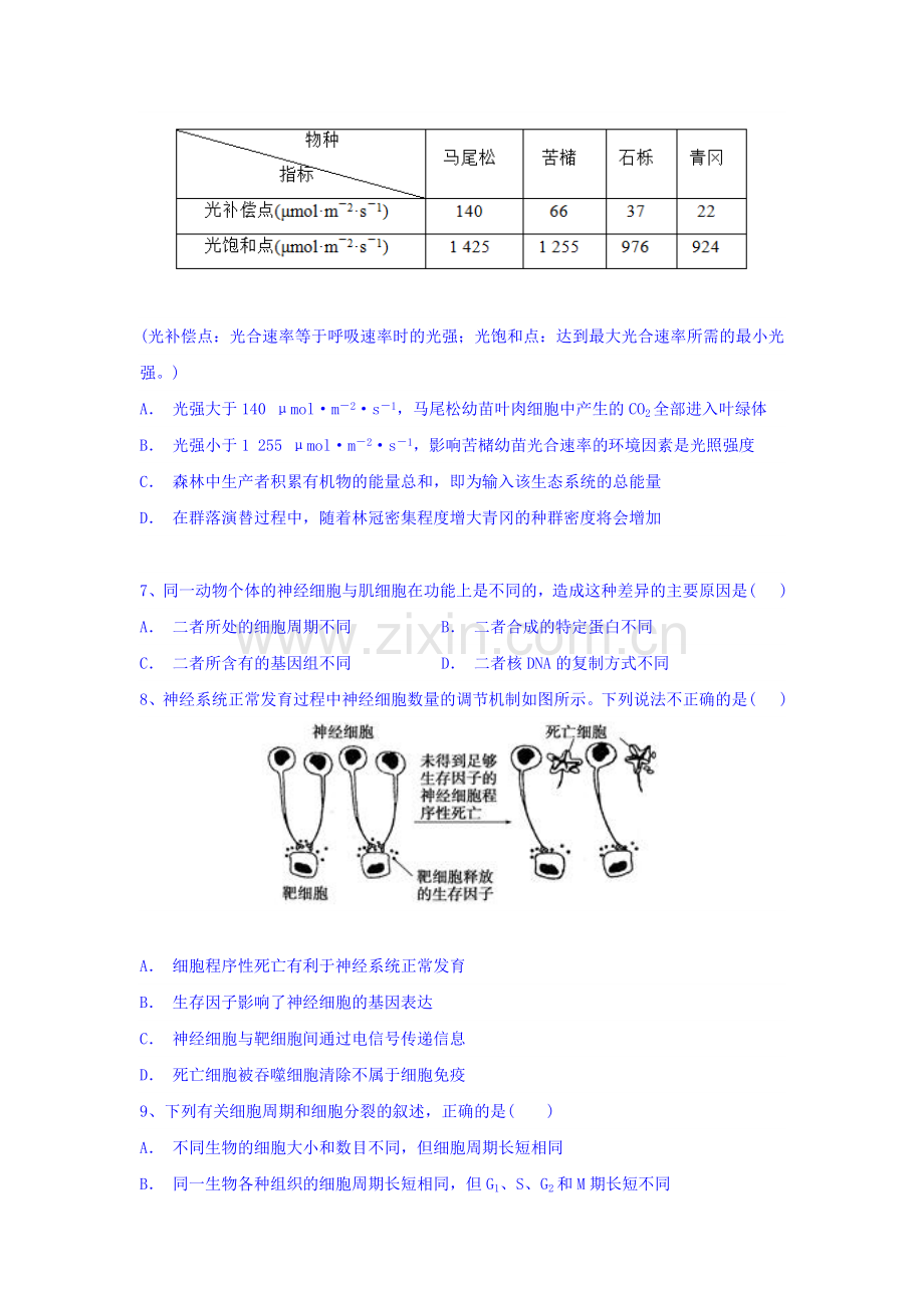 2016届高三生物上册第三次月考质量检测试卷.doc_第2页