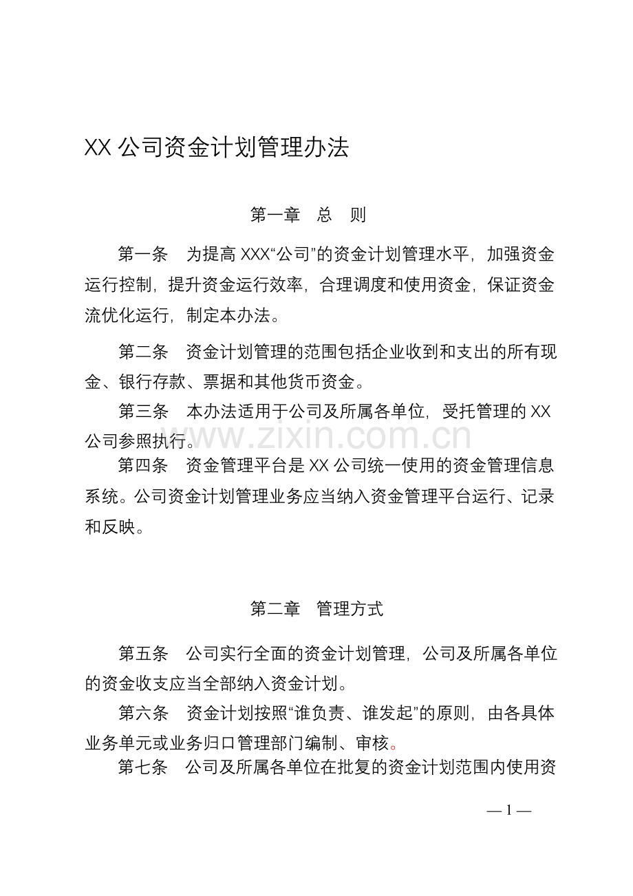 某公司资金计划管理办法.doc_第1页