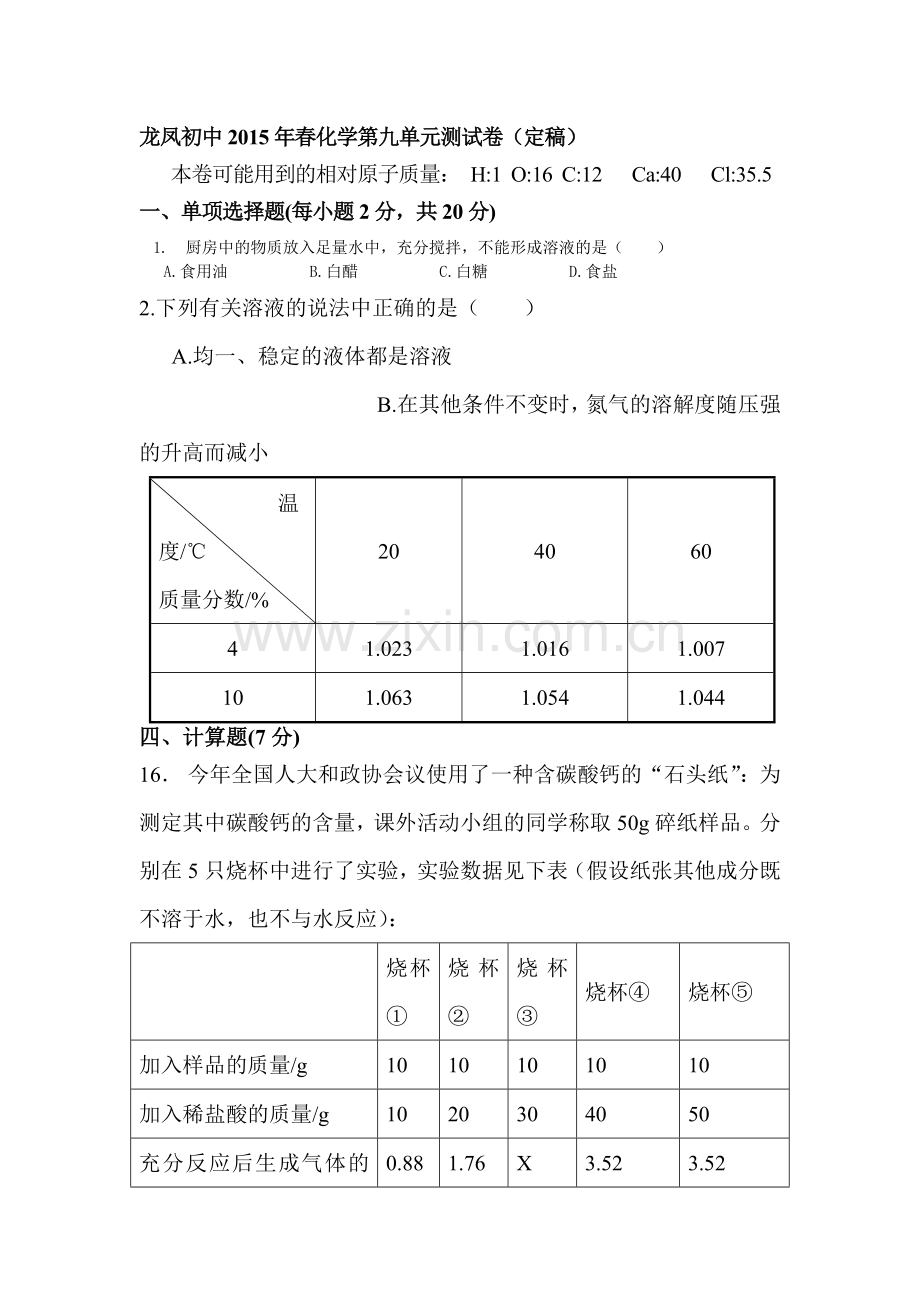 2017届九年级化学下册基础知识测试题13.doc_第1页