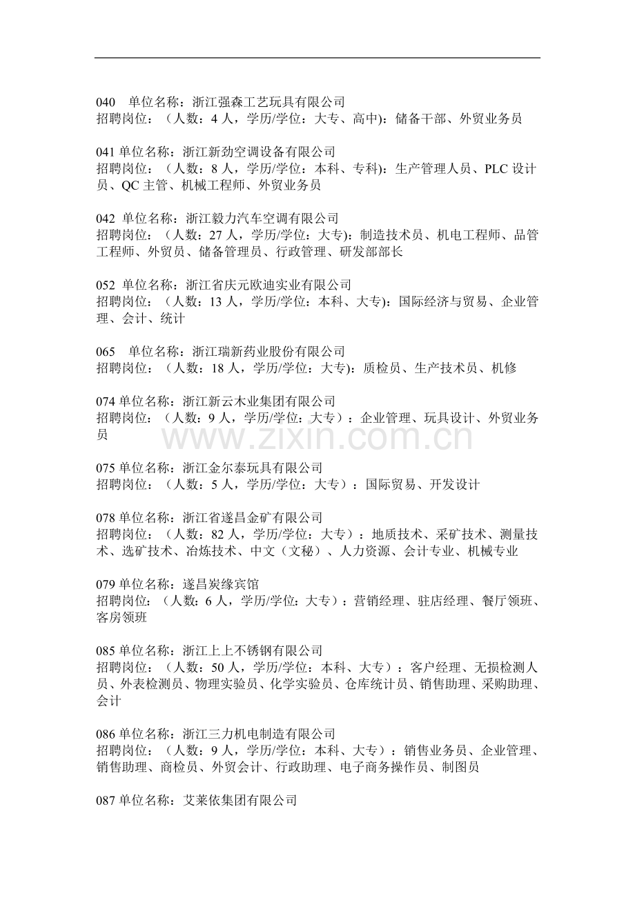 3月9日浙江省丽水市赴武汉人才招聘会岗位信息.doc_第2页