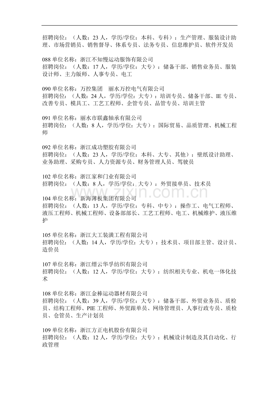 3月9日浙江省丽水市赴武汉人才招聘会岗位信息.doc_第3页