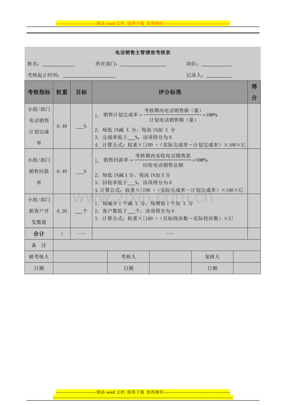 电话销售专员、主管考核表..doc_第3页