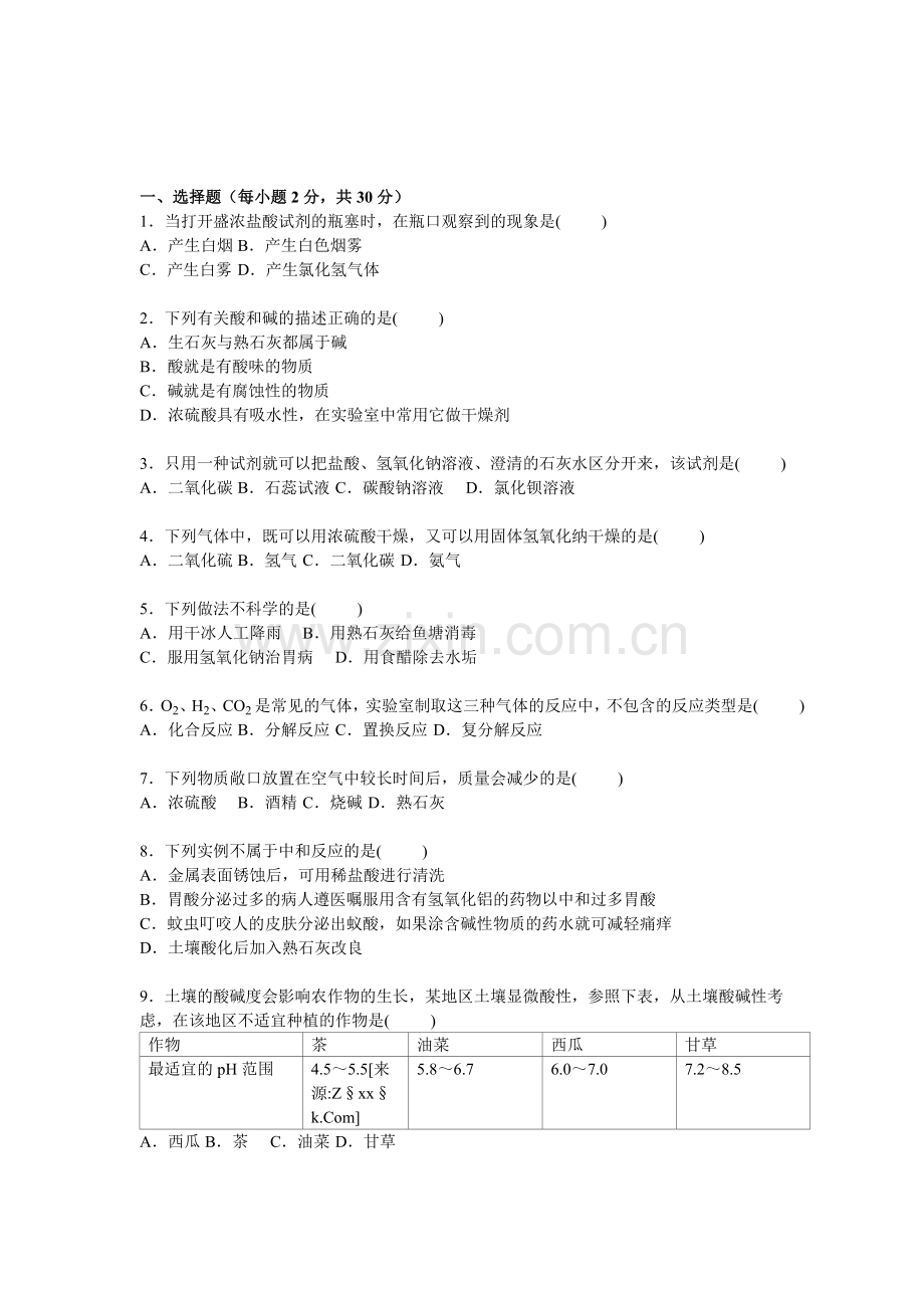 2017届九年级化学上册单元综合测试题14.doc_第1页