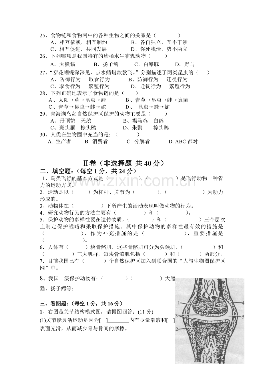 2015-2016学年八年级生物上册期中考试题5.doc_第3页