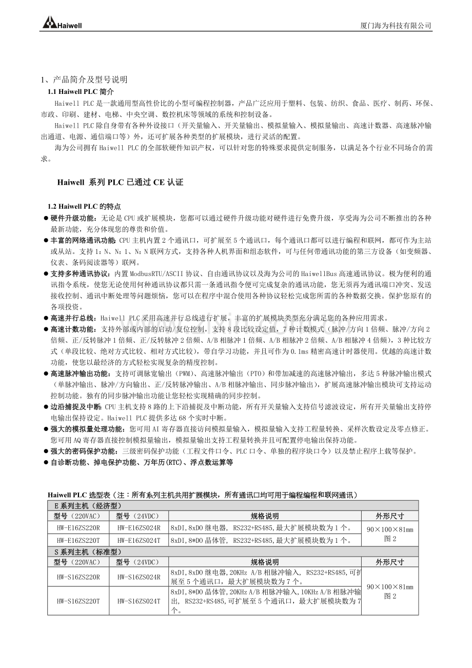 海为-Haiwell-PLC选型手册.doc_第1页