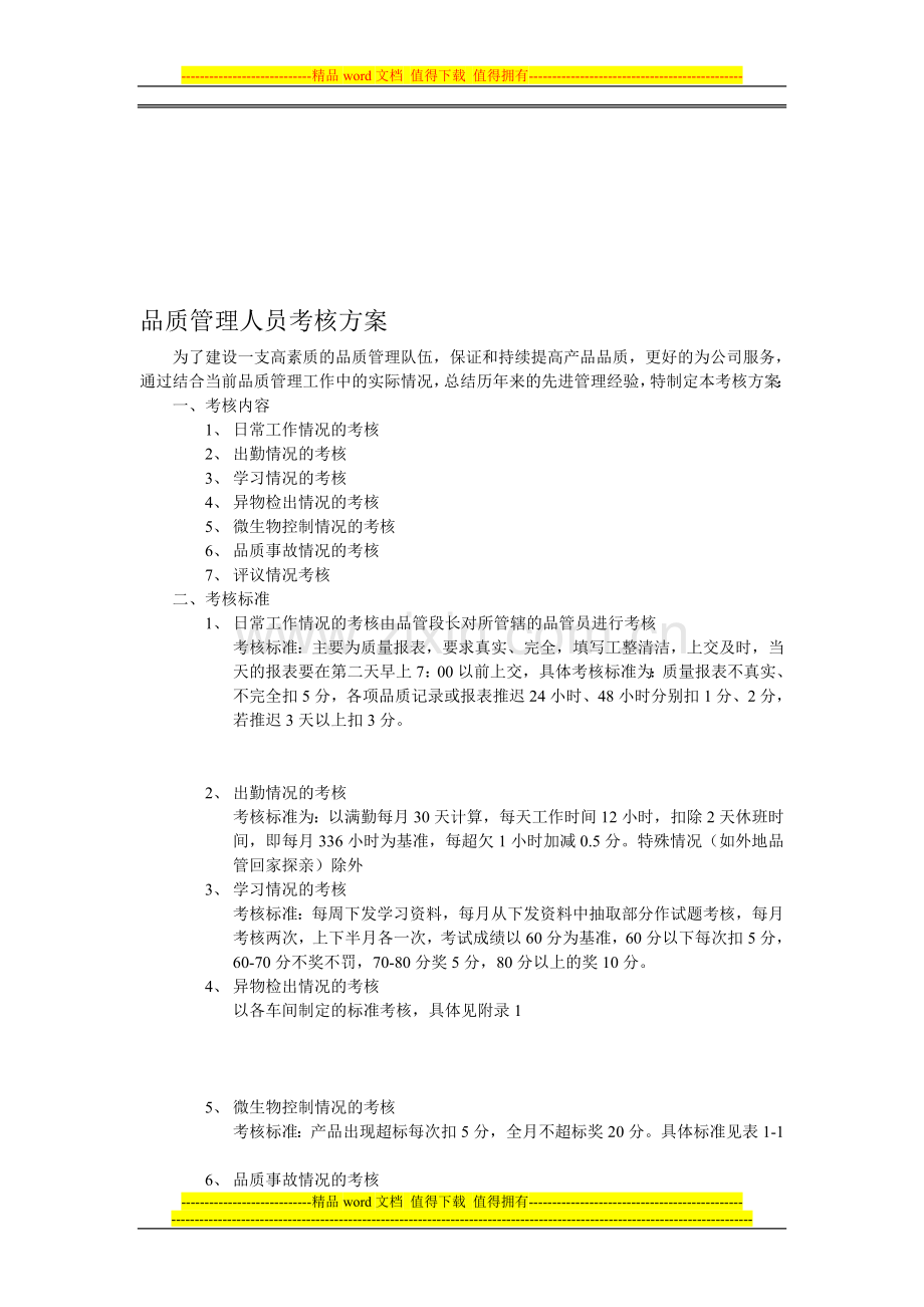 品质管理人员考核方案..doc_第1页