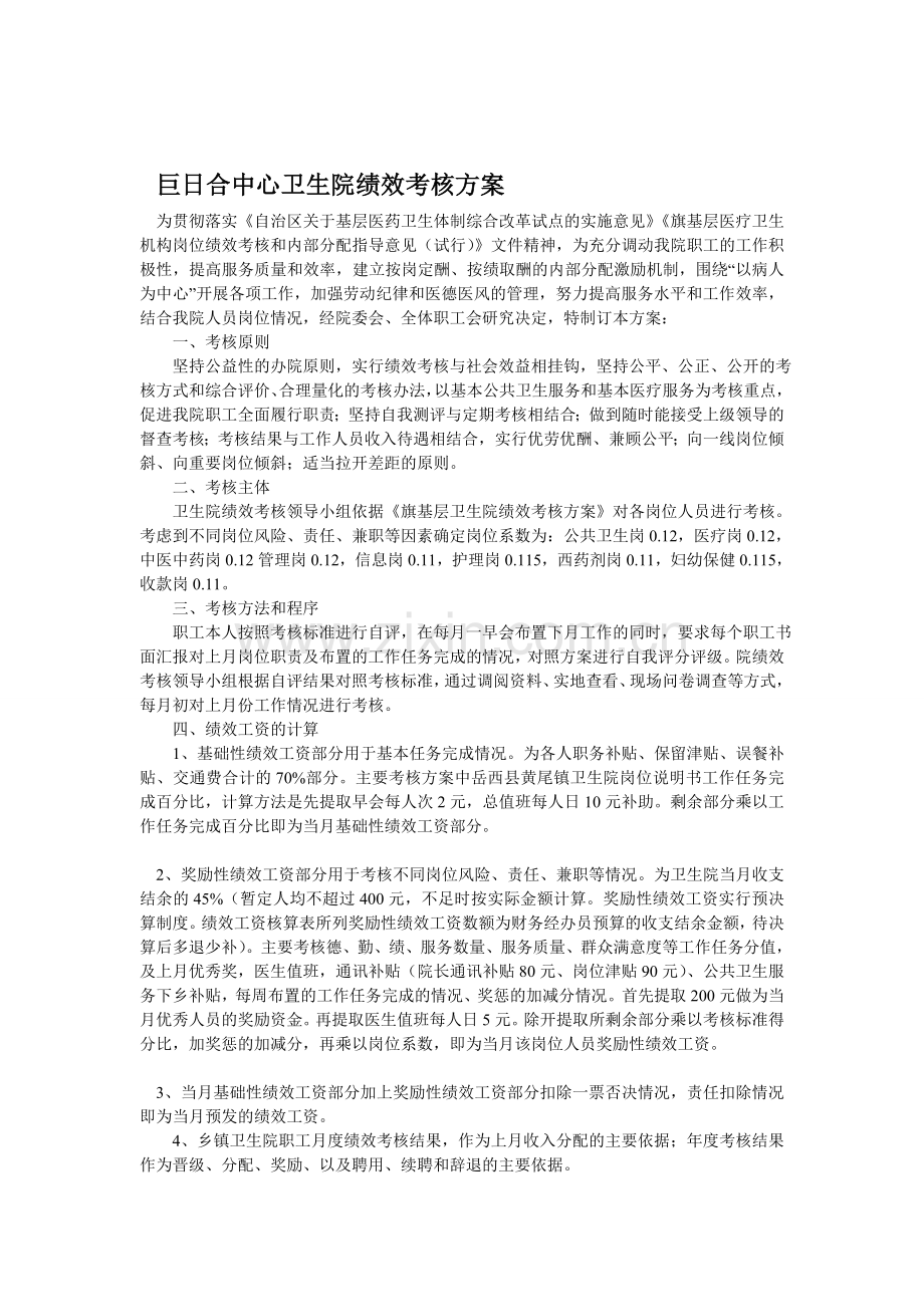 巨日合中心卫生院绩效考核方案.doc_第1页