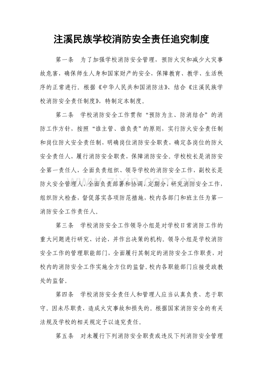 注溪民族学校消防安全责任追究制度.doc_第1页