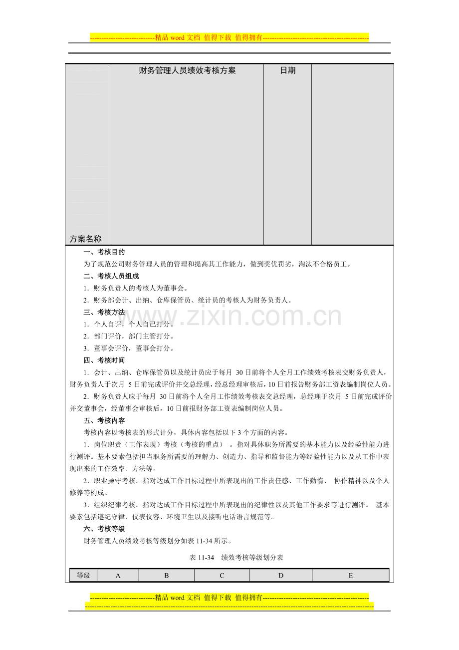 表11-33--财务管理人员绩效考核方案.doc_第1页