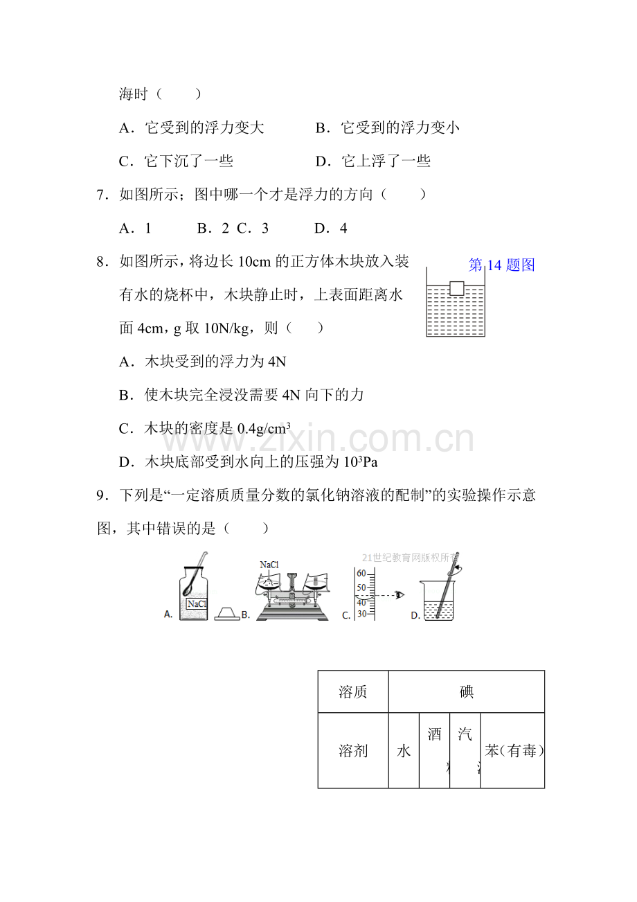 浙江省诸暨市2015-2016学年八年级科学上册第一次月考试题.doc_第2页