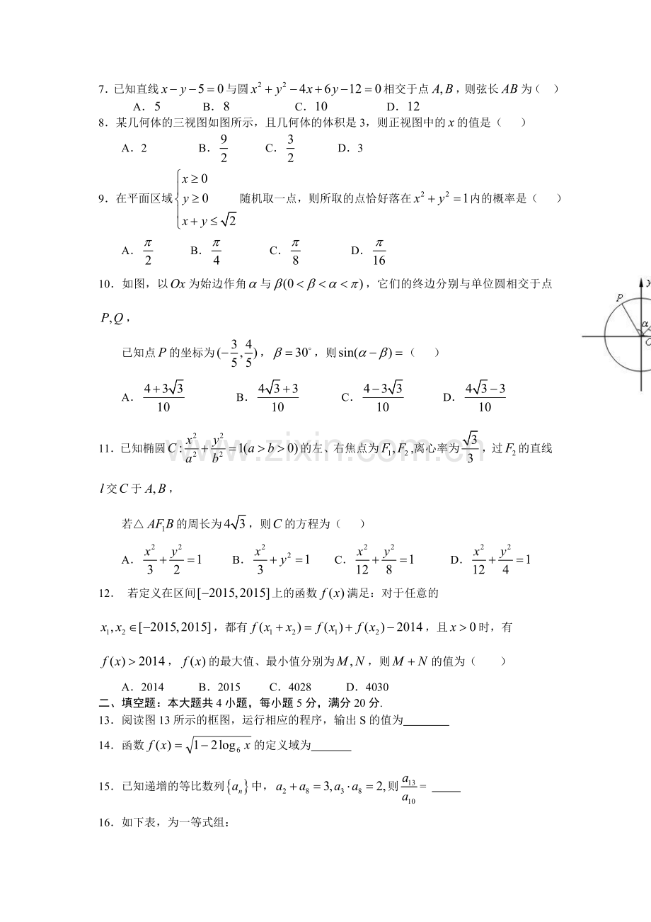 2016届高三数学上册调研测试试卷5.doc_第2页