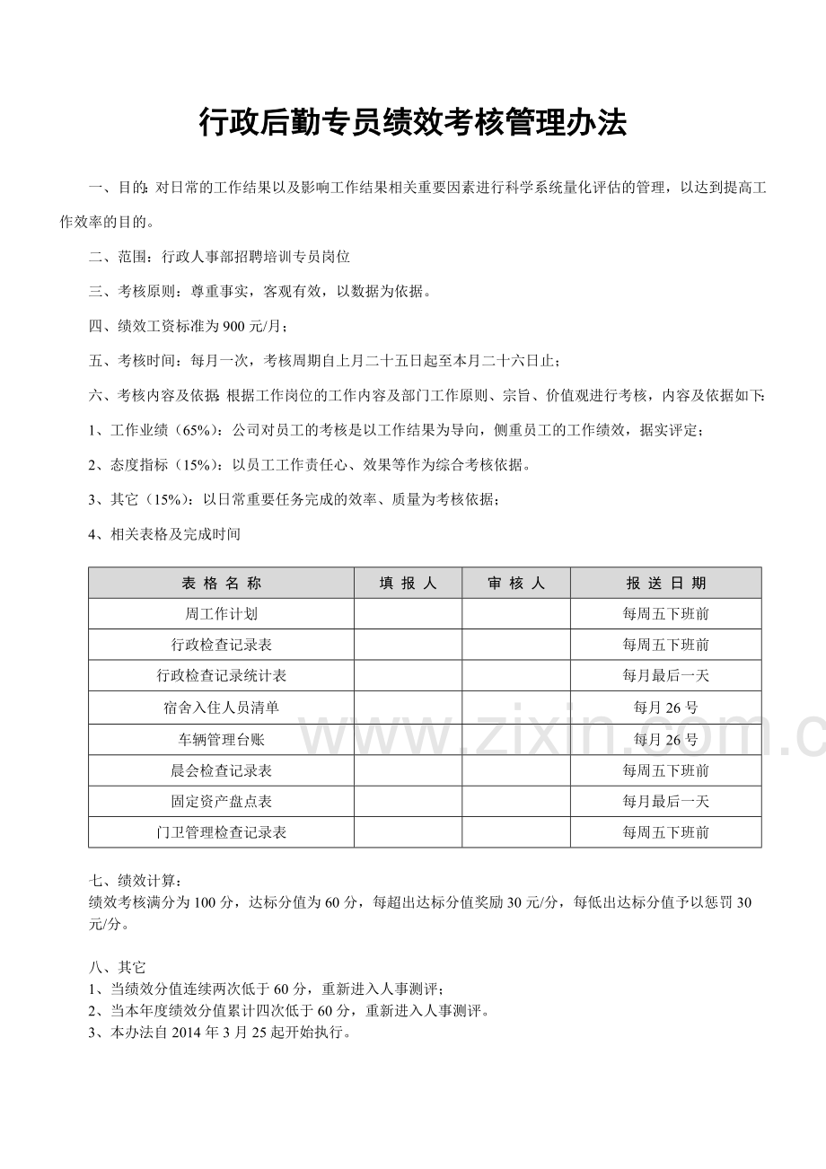 行政后勤专员绩效考核指标.doc_第3页