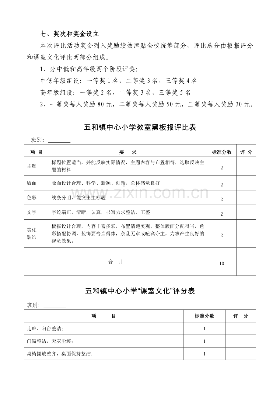 五和镇中心小学教室黑板报评比方案.doc_第3页