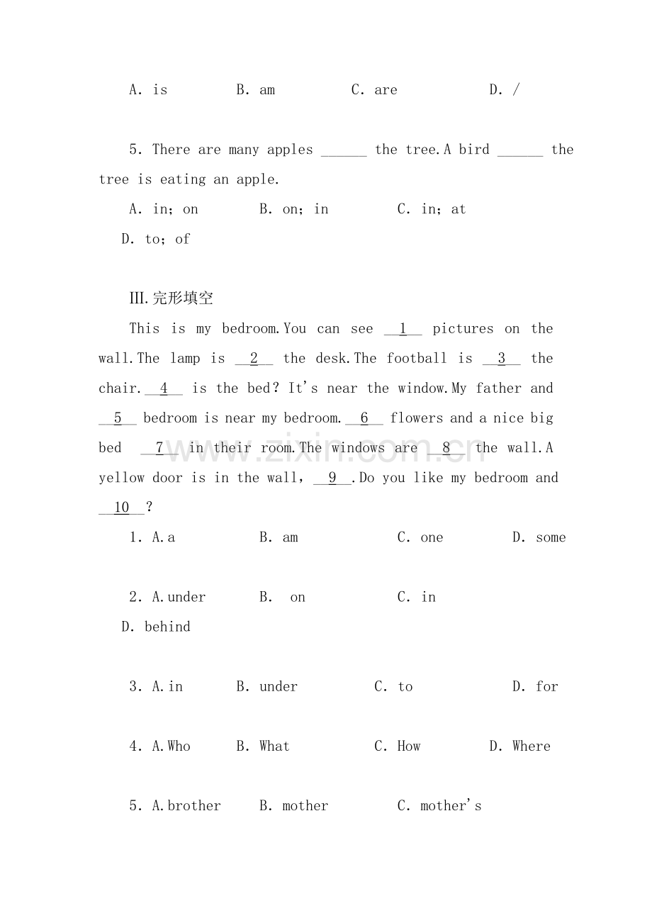 2015-2016学年七年级英语上册单元课后训练题3.doc_第2页