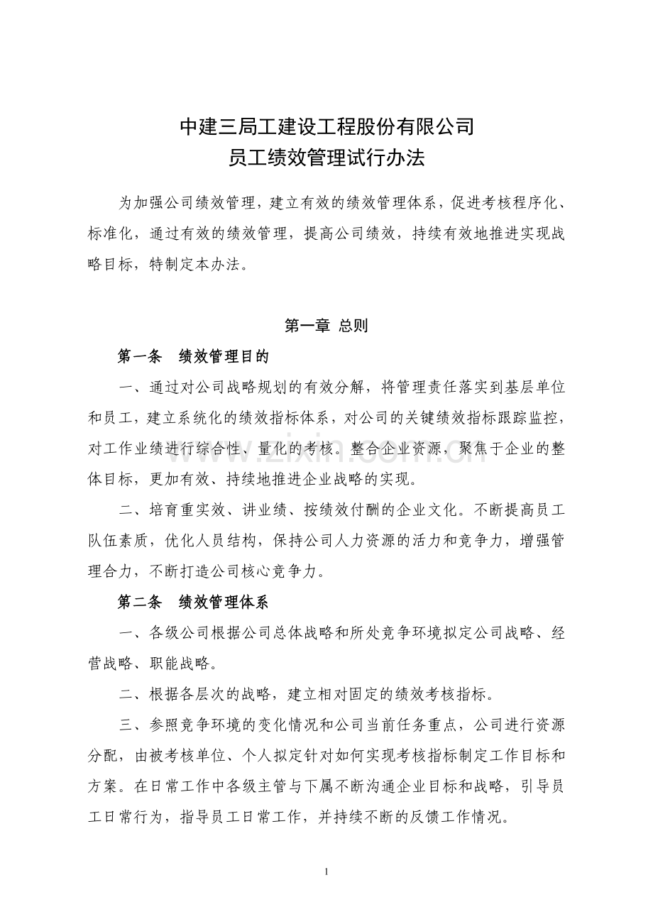 建设工程公司员工绩效管理试行办法.doc_第1页