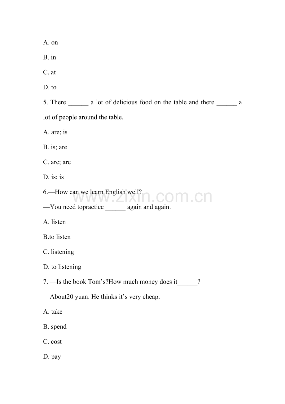 2017-2018学年七年级英语上学期期末考试题10.doc_第2页