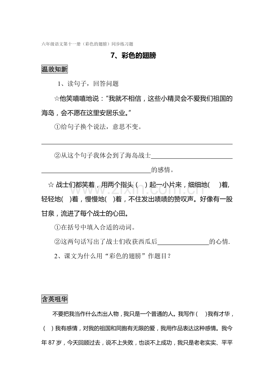 彩色的翅膀练习题2.doc_第1页