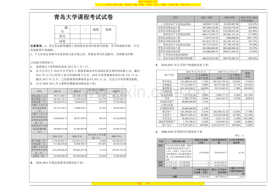 财务管理期末考试题型模版-.doc_第1页