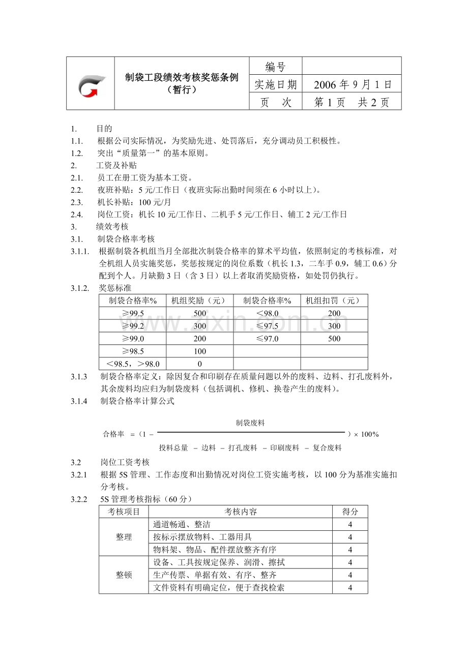 制袋工绩效考核制度C.doc_第2页