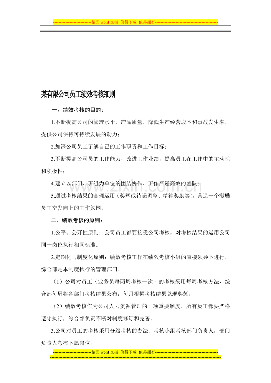 某有限公司员工绩效考核细则参考..doc_第1页