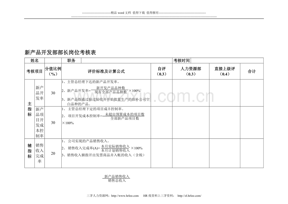 新产品开发部考核表..doc_第1页