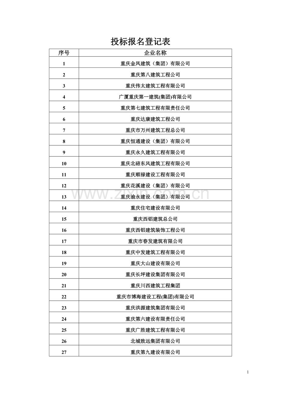 投标报名登记表---重庆市国土资源和房屋管理局公众信息网.doc_第1页