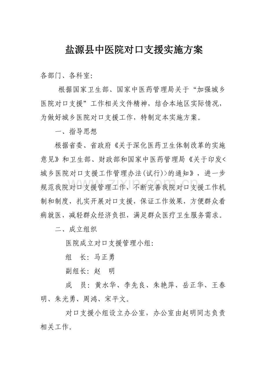 盐源县中医院对口支援实施方案.doc_第1页