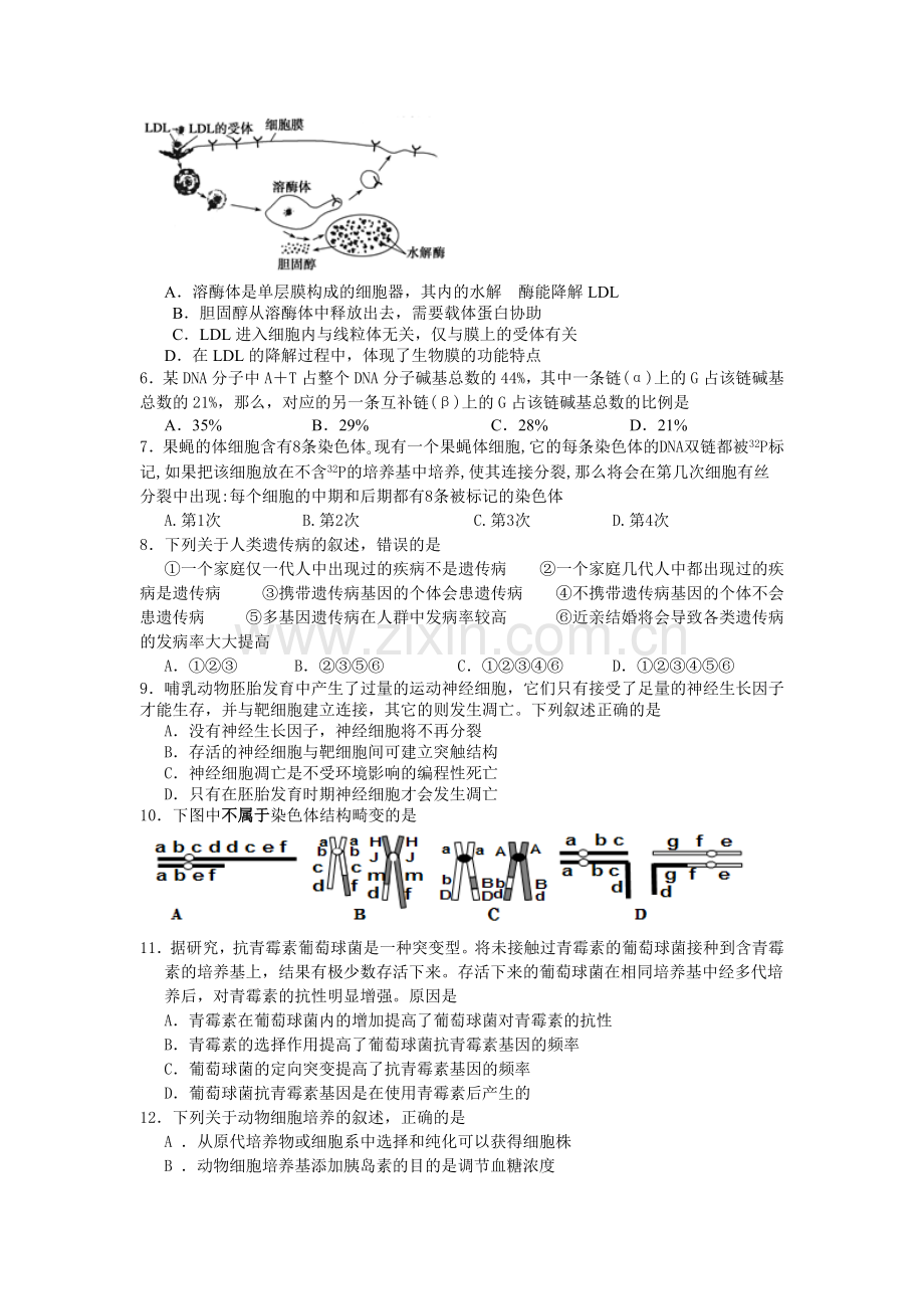 2016届高三生物上册期中考试试题1.doc_第2页