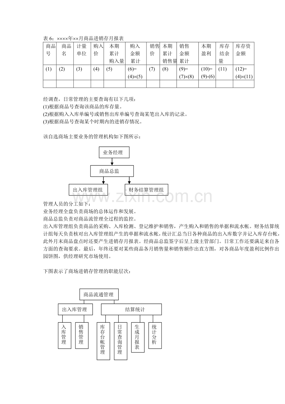 数据库需求分析的简单案例：小型自选商场进销存管理系统需求分析的.doc_第2页