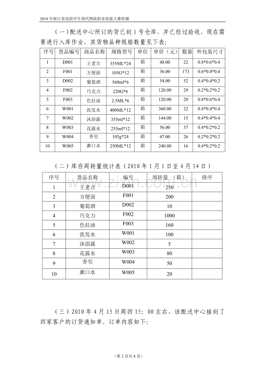 2010年浙江省高校学生职业技能大赛“现代物流—储配方案的设计与执行”竞赛暨全国选拔赛样题.doc_第2页