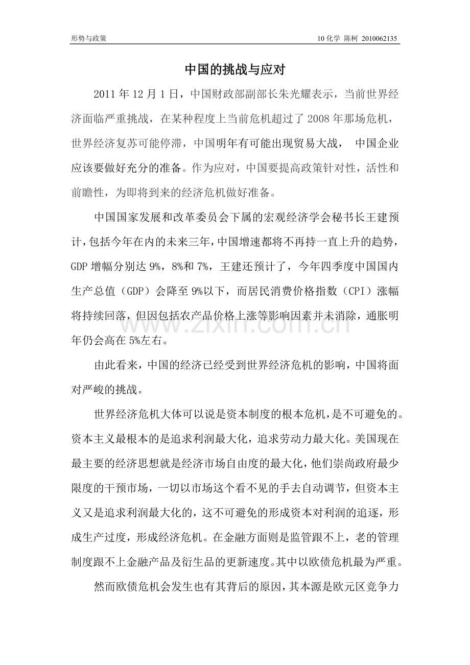 2011经济危机与中国应对.doc_第1页