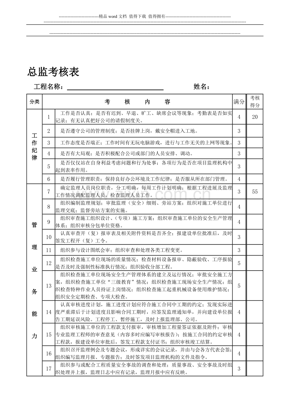 新总监(代表)考核表..doc_第1页