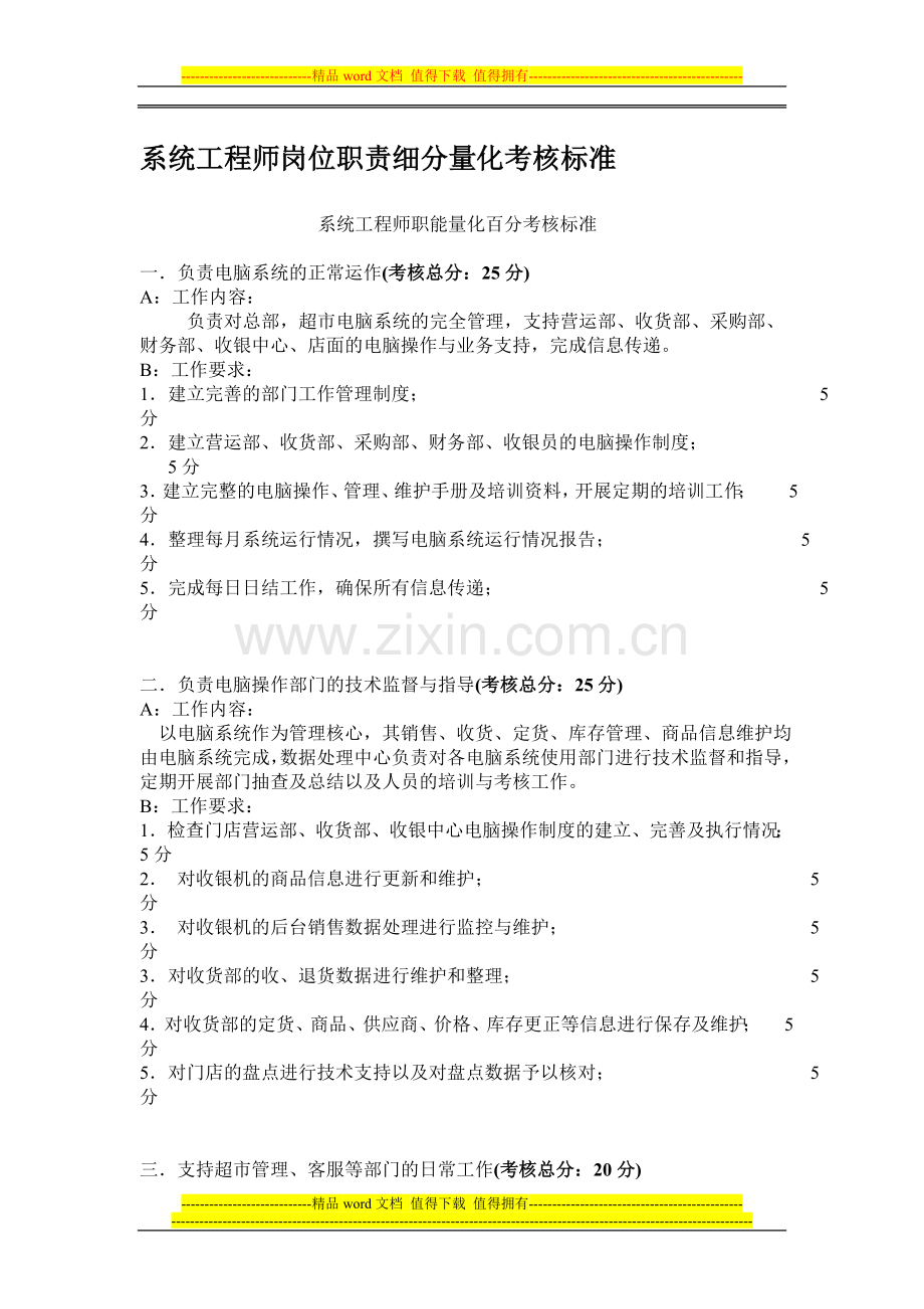 系统工程师岗位职责细分量化考核标准.doc_第1页