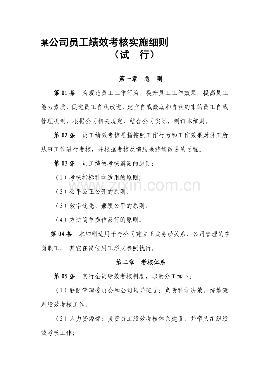 某公司员工绩效考核实施细则.doc_第1页