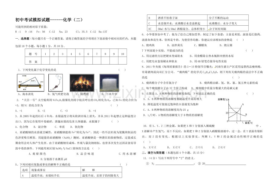 初中考试模拟试题.doc_第1页