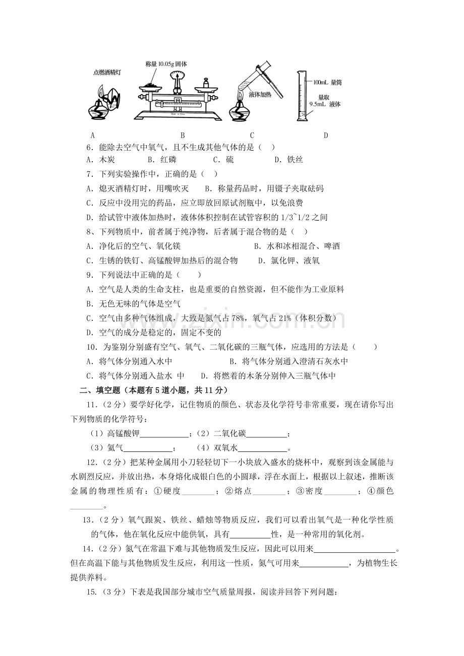 初三化学上学期第一次月考理综试题[]--上海教育版.doc_第2页