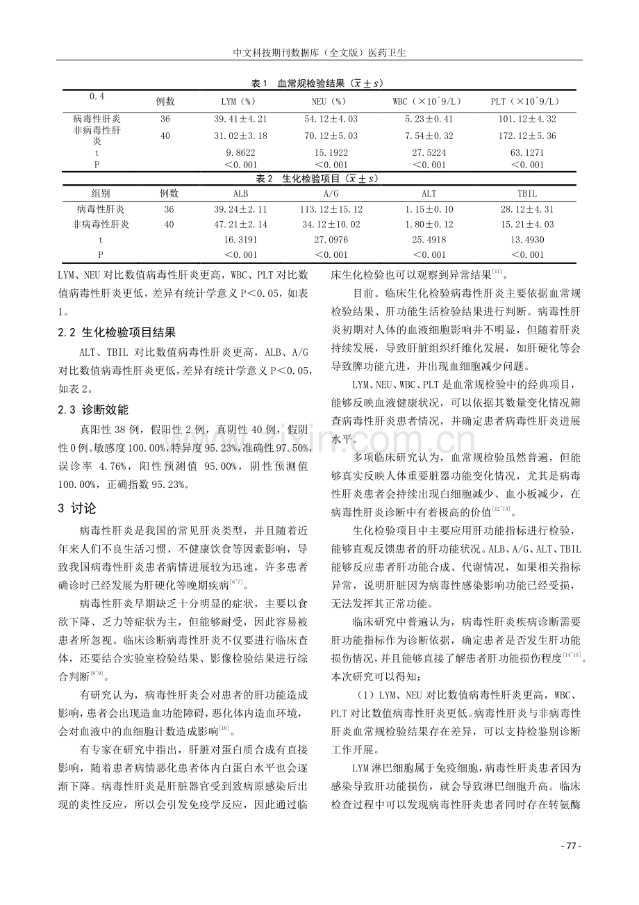 血常规和生化检验项目应用于病毒性肝炎诊断中的效果研究.pdf_第2页