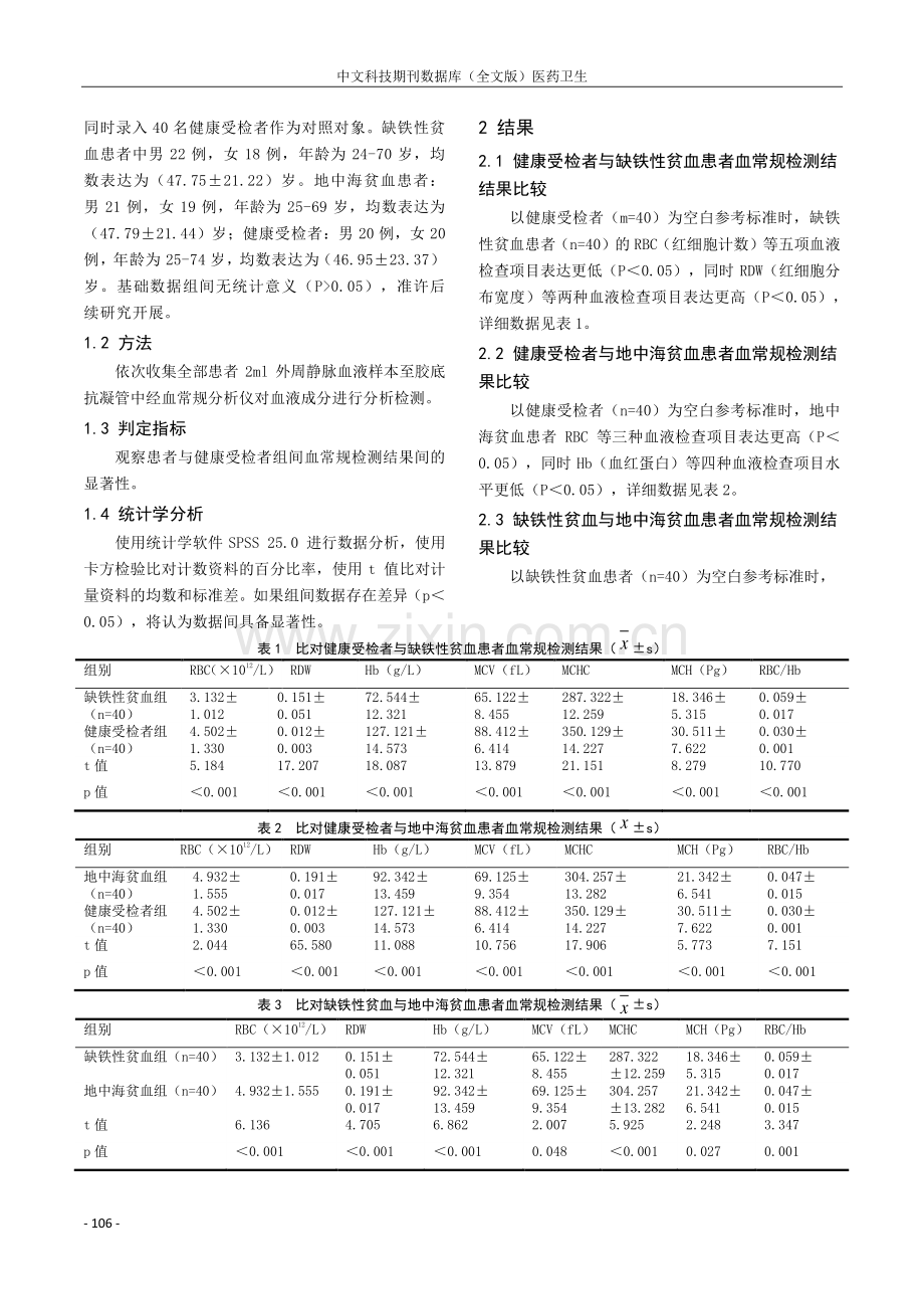 血常规检测对缺铁性贫血和地中海贫血鉴别诊断中的应用.pdf_第2页