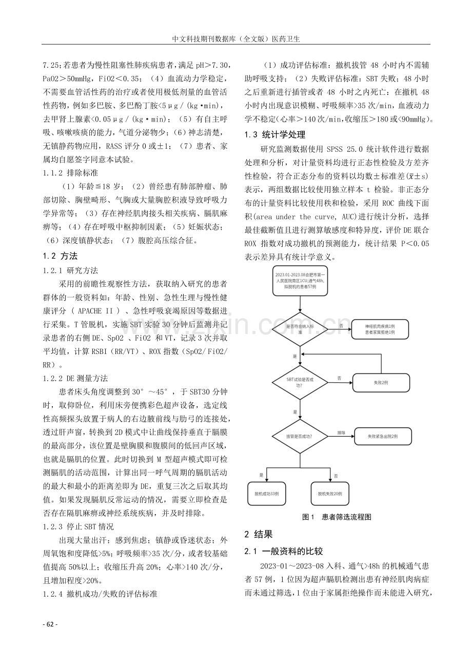 膈肌活动度DE联合ROX指数对重症机械通气患者撤机的预测价值.pdf_第2页