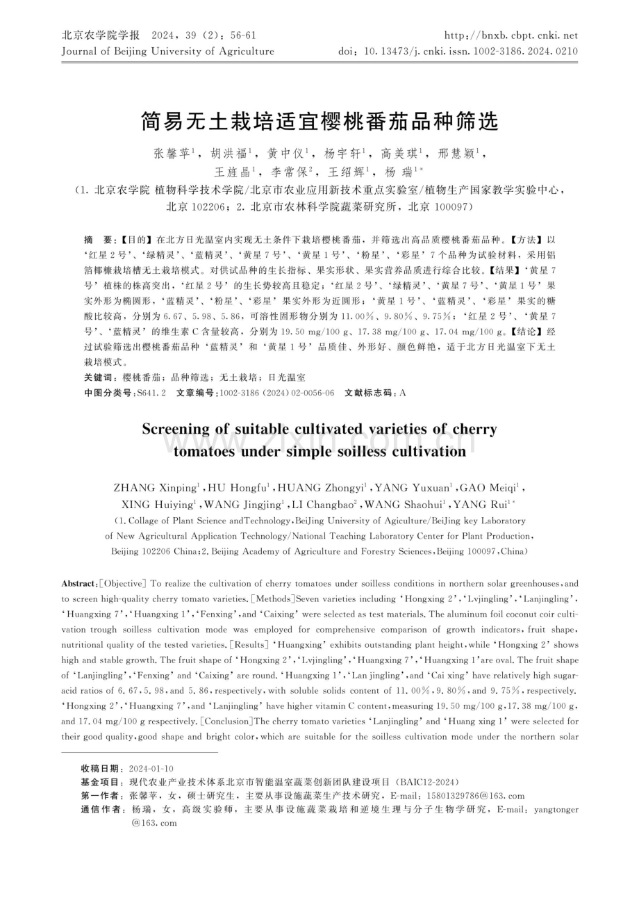 简易无土栽培适宜樱桃番茄品种筛选.pdf_第1页