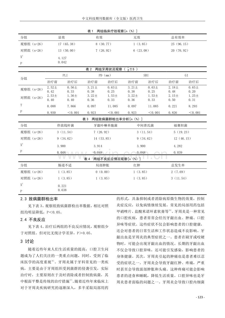 甲硝唑片在牙周炎患者中的应用效果及不良反应总发生率影响评价.pdf_第3页