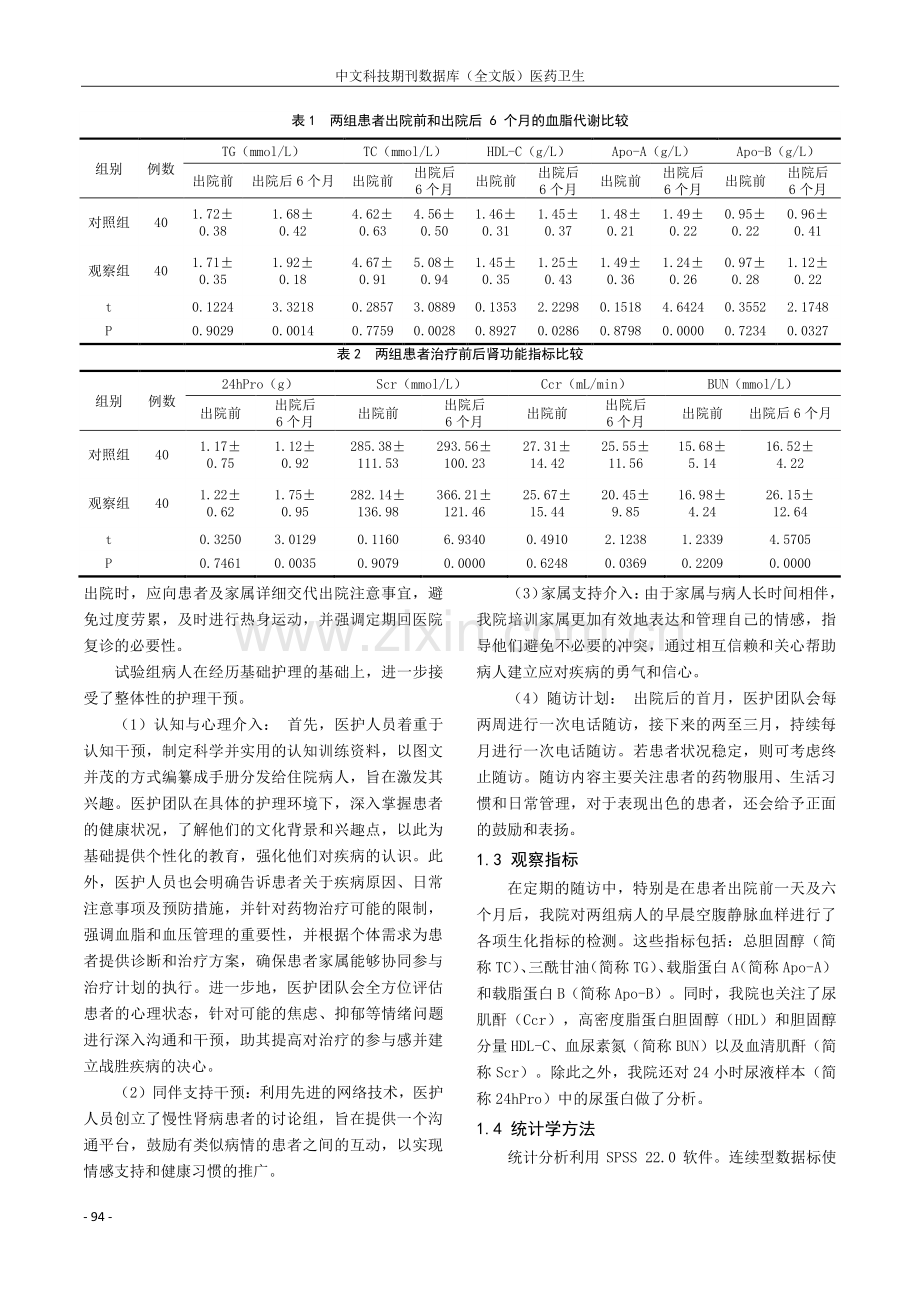 综合性护理干预对保护慢性肾衰竭患者出院后脂质代谢及肾功能的作用分析.pdf_第2页