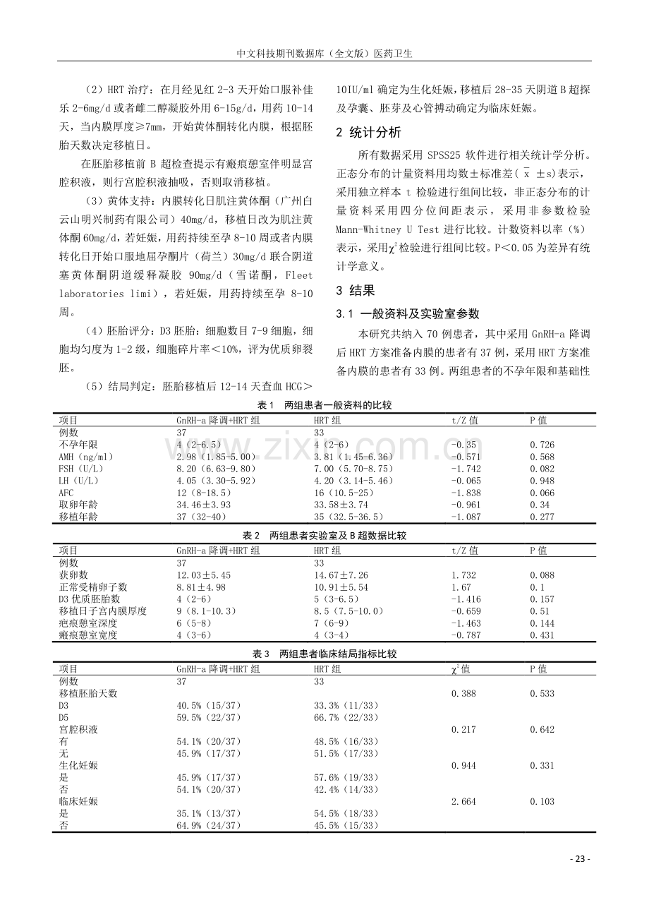 GnRH-a降调后激素替代方案在剖宫产术后瘢痕憩室患者冻融胚胎移植周期中的应用.pdf_第3页