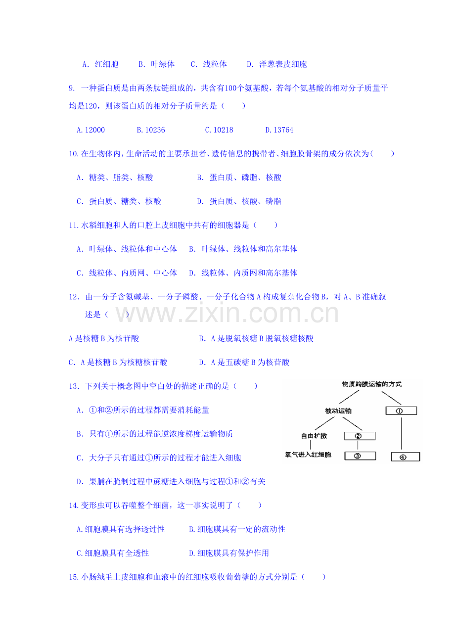 山东省淄博市2015-2016学年高一生物上册1月月考试题.doc_第2页