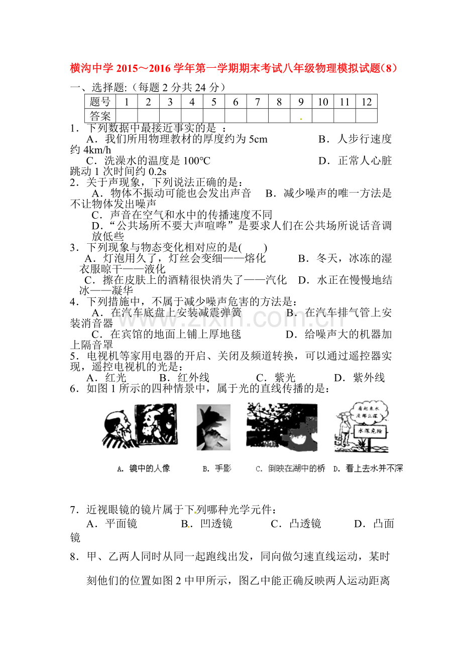 江苏省连云港市2015-2016学年八年级物理上册期末模拟试题8.doc_第1页