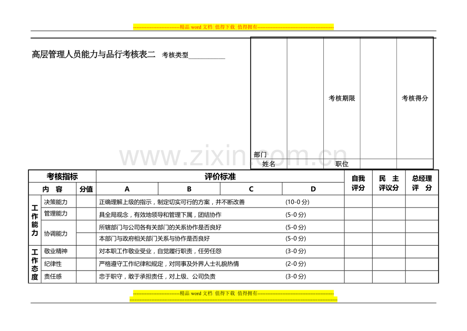 高层管理人员绩效考核表10.27.doc_第1页