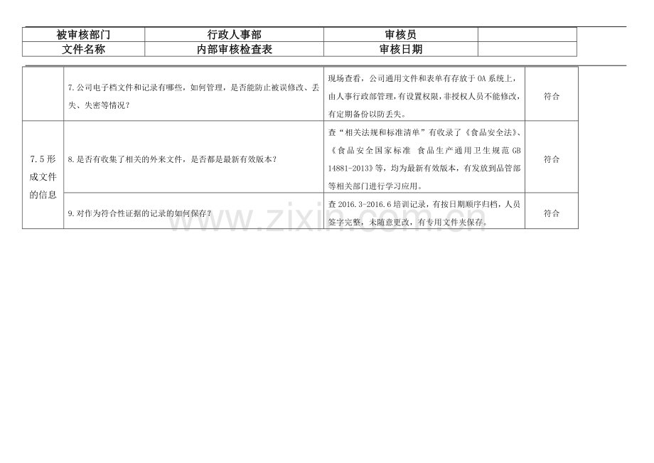 内部审核检查表-7.5.doc_第2页