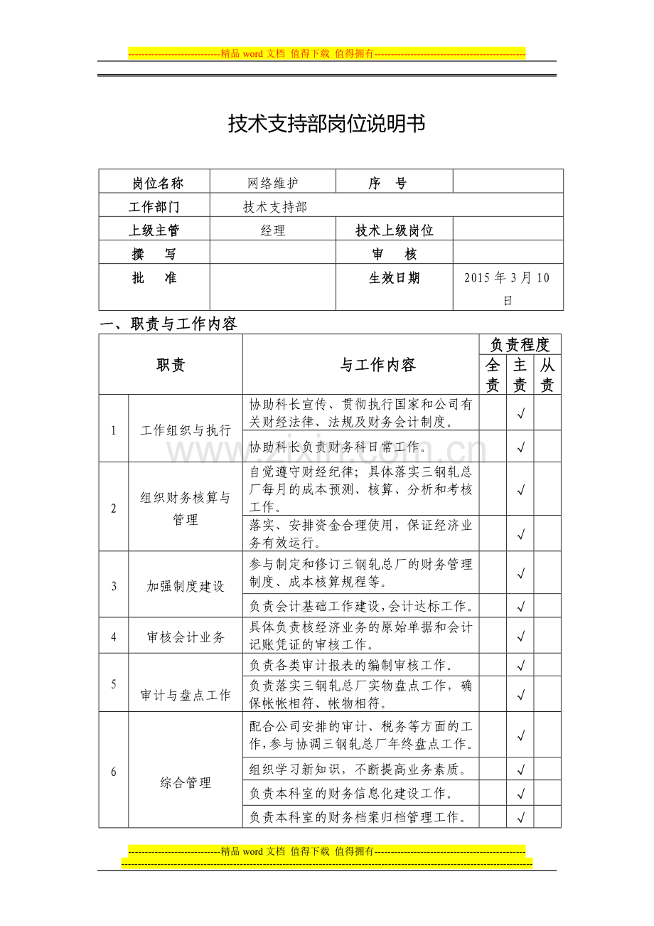 副科长岗位说明书.doc_第1页