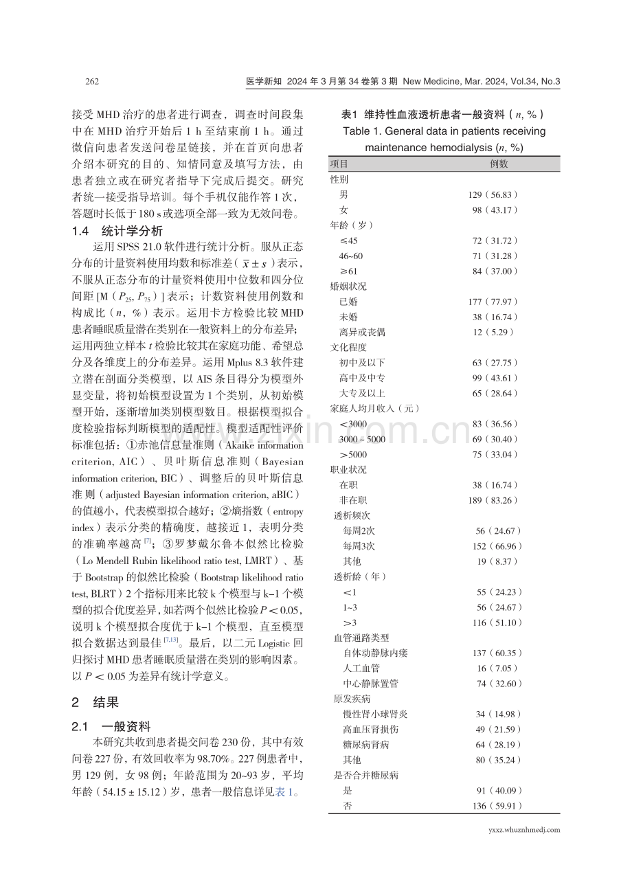 维持性血液透析患者睡眠质量的异质性与影响因素：基于潜在剖面分析.pdf_第3页