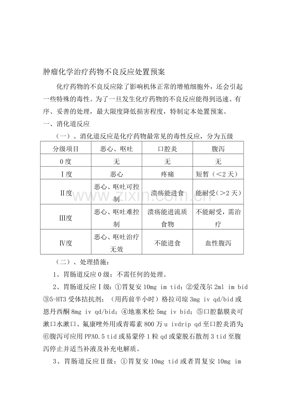 肿瘤化学治疗药物不良反应处置预案.doc_第1页